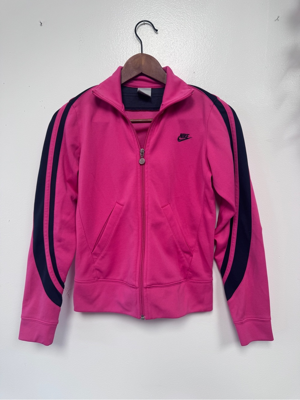 Nike Hot Pink Track Jacket with Navy Stripes XS